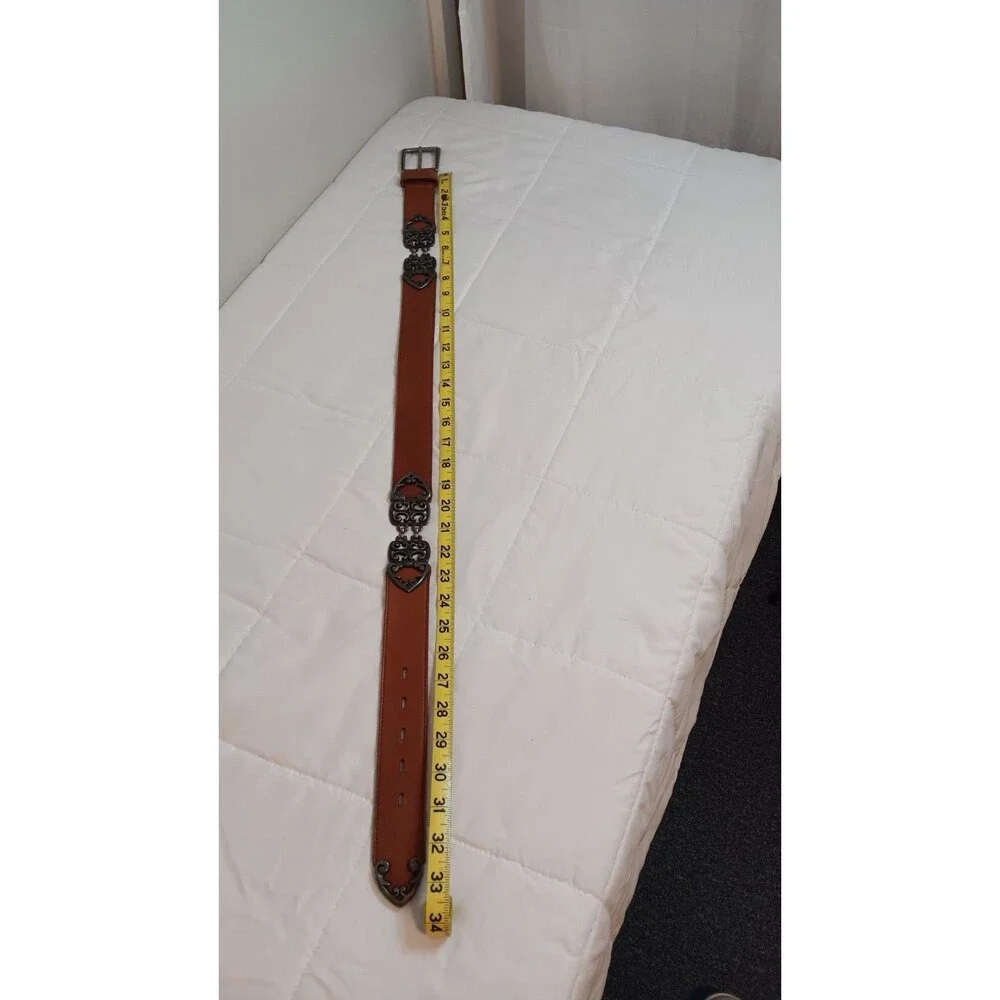 American Angel Brown Leather Belt Sz Medium Metal Accent